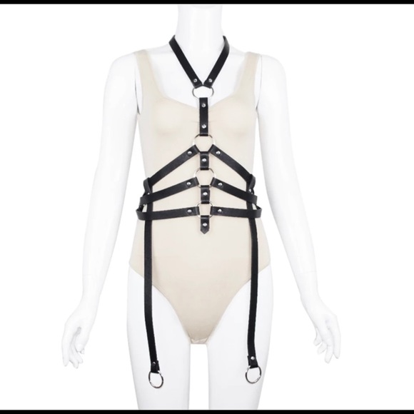 Black Leather Full Body Harness Belts main image 8